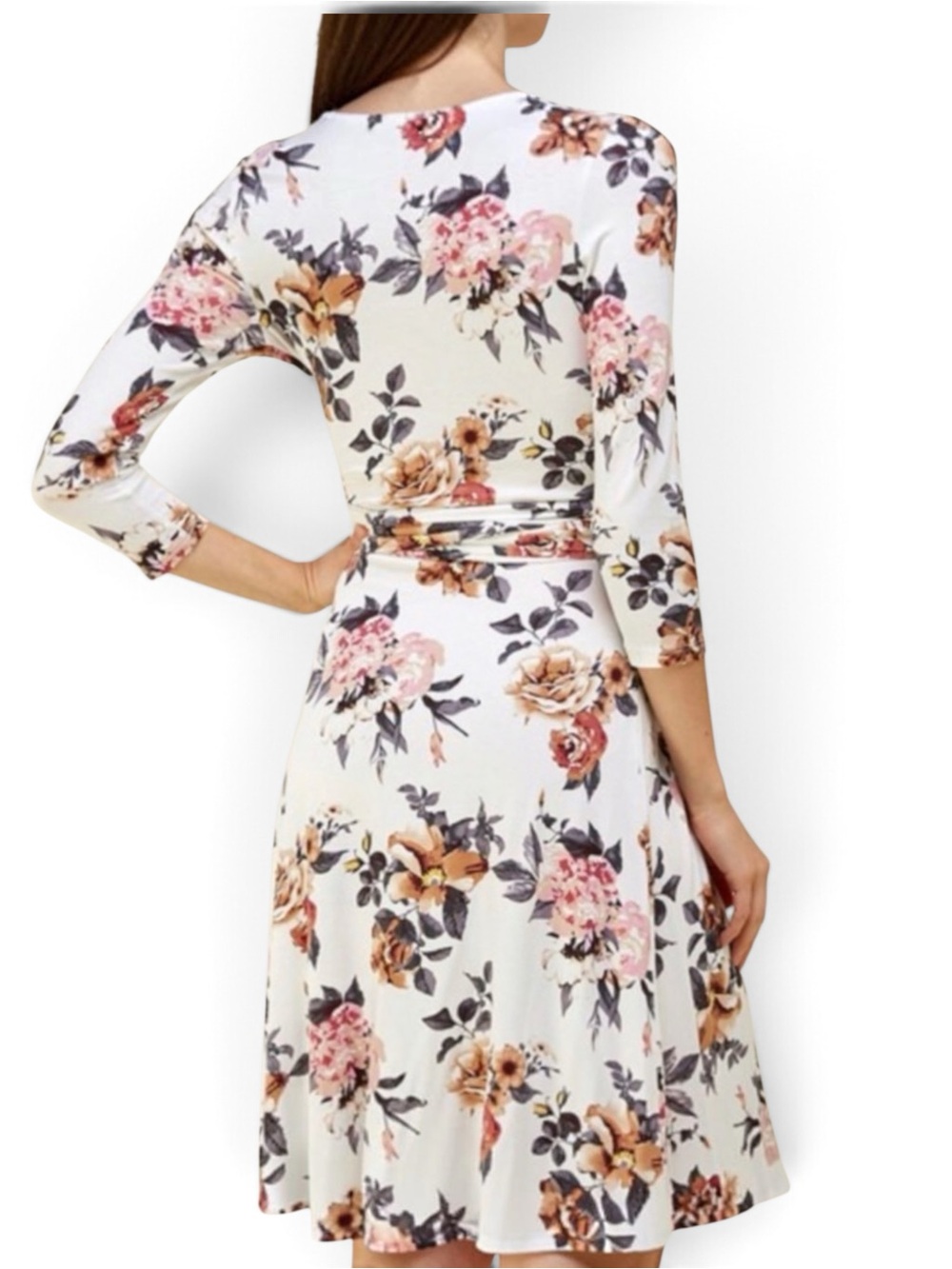 NEW Vintage Floral Print 3/4 Sleeves Mock Wrap Dress Women’s Small - Picture 2 of 13